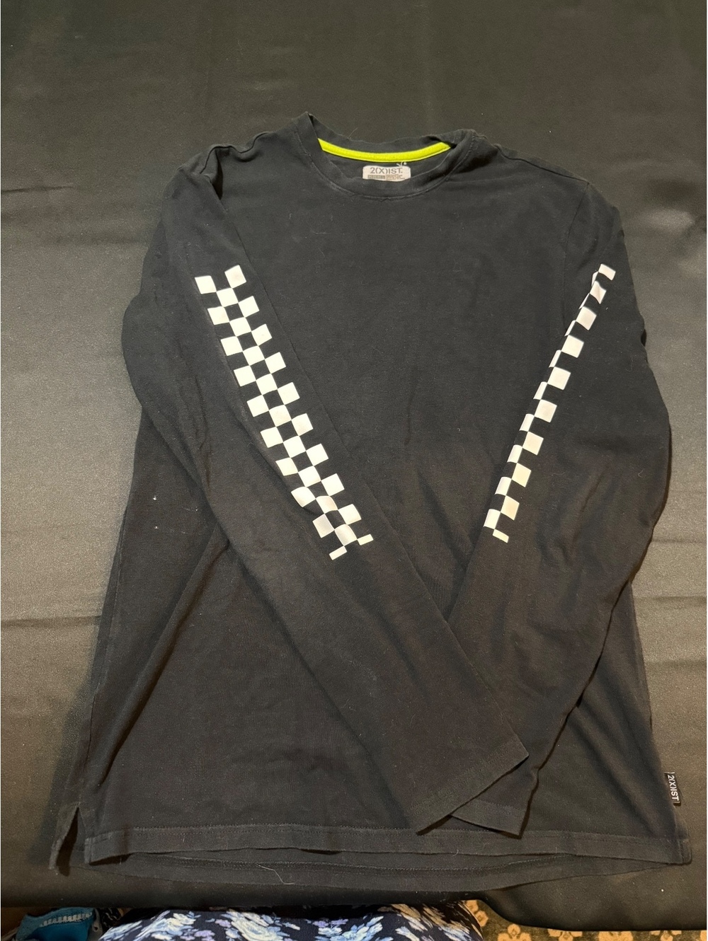 2(X)IST Black Long Sleeve Shirt with Checkered Sleeve Design